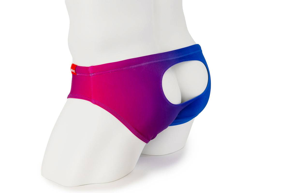 Rainbow Ombre swim briefs with open window design